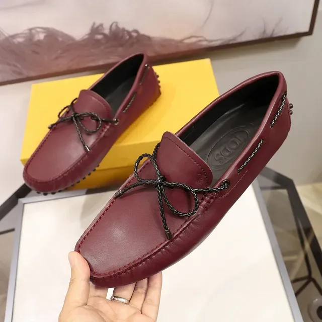 Tod's Gommino Burgundy Black Leather Braided Rope Bow Loafer 7