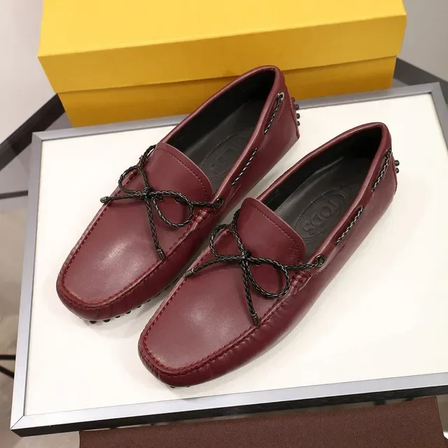 Tod's Gommino Burgundy Black Leather Braided Rope Bow Loafer 8