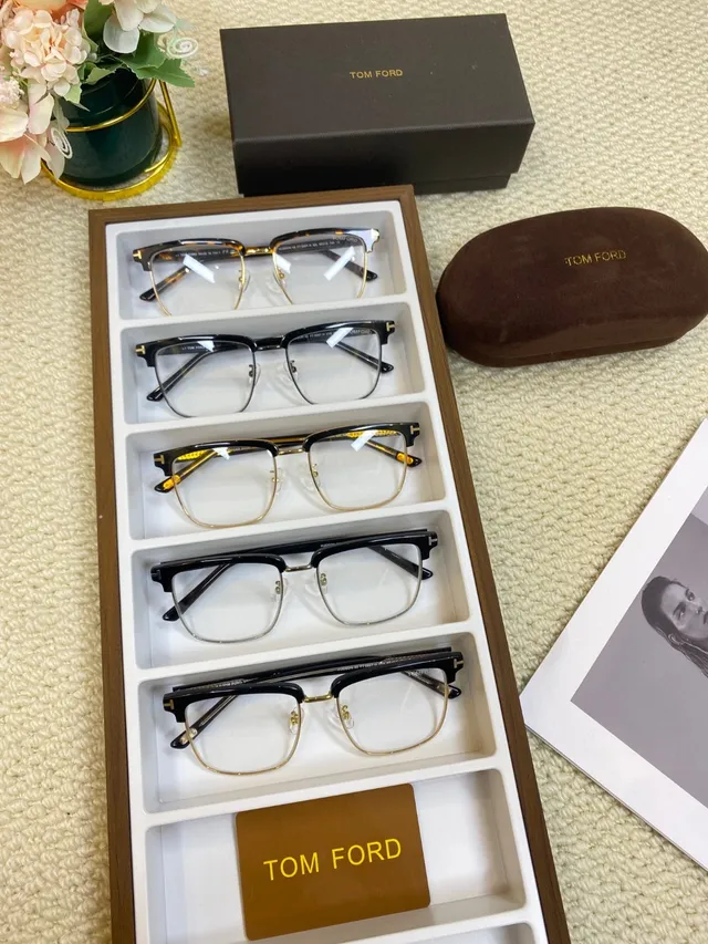 Tom Ford Brown Gold Rectangular Half-Rim Tortoiseshell Acetate Optical Glasses 5