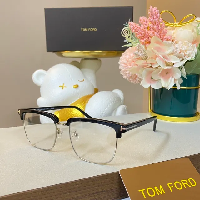 Tom Ford Brown Gold Rectangular Half-Rim Tortoiseshell Acetate Optical Glasses 8