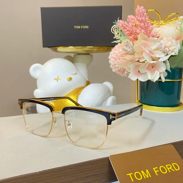 Tom Ford Brown Gold Rectangular Half-Rim Tortoiseshell Acetate Optical Glasses 9