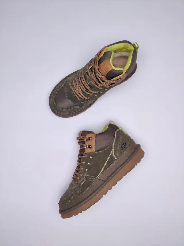 UGG Army Green Brown Olive Suede Tan Leather Paneling Hiking Boots 7