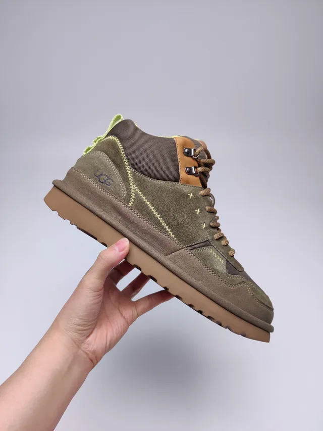 UGG Army Green Brown Olive Suede Tan Leather Paneling Hiking Boots 8