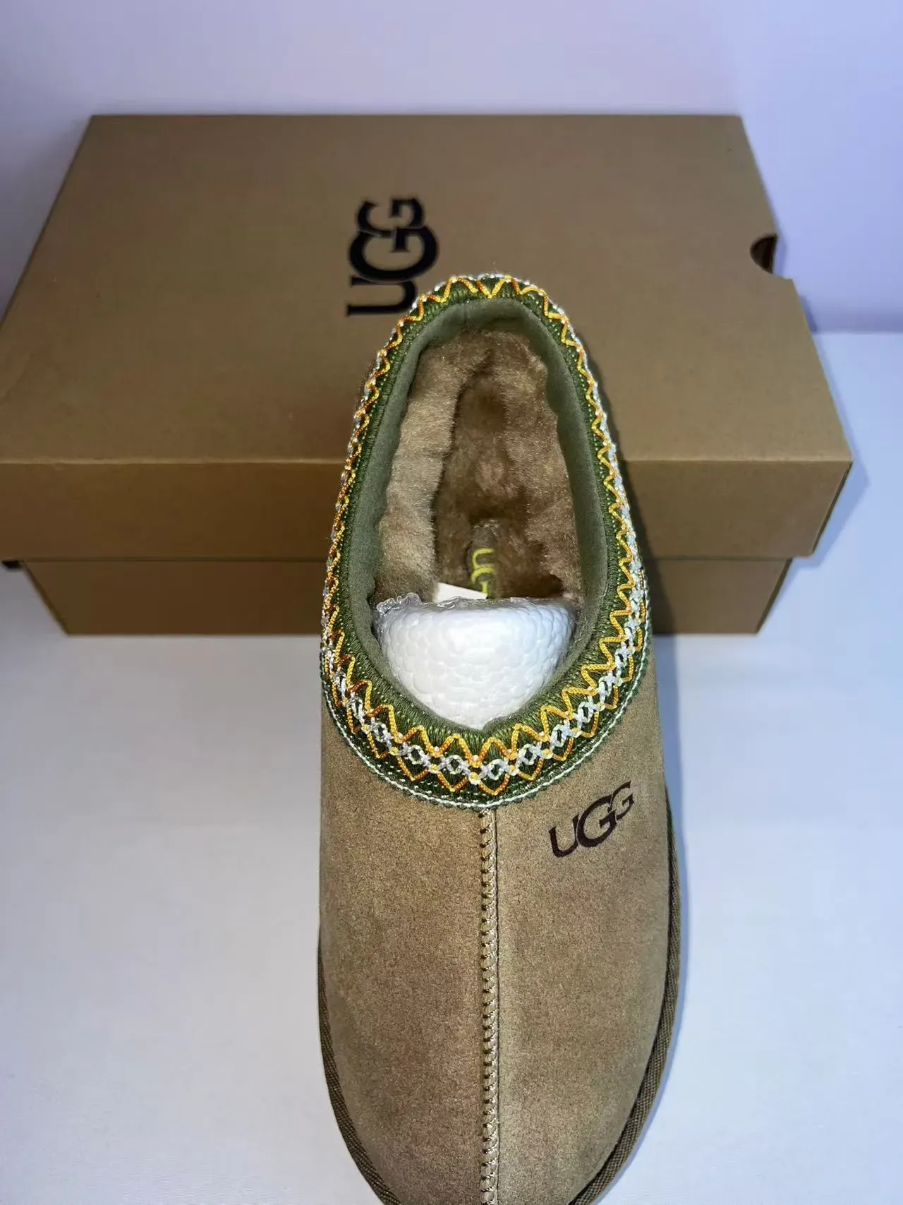 UGG Beige Army Green Suede Upper Embroidered Collar Trim Casual Shoes 3
