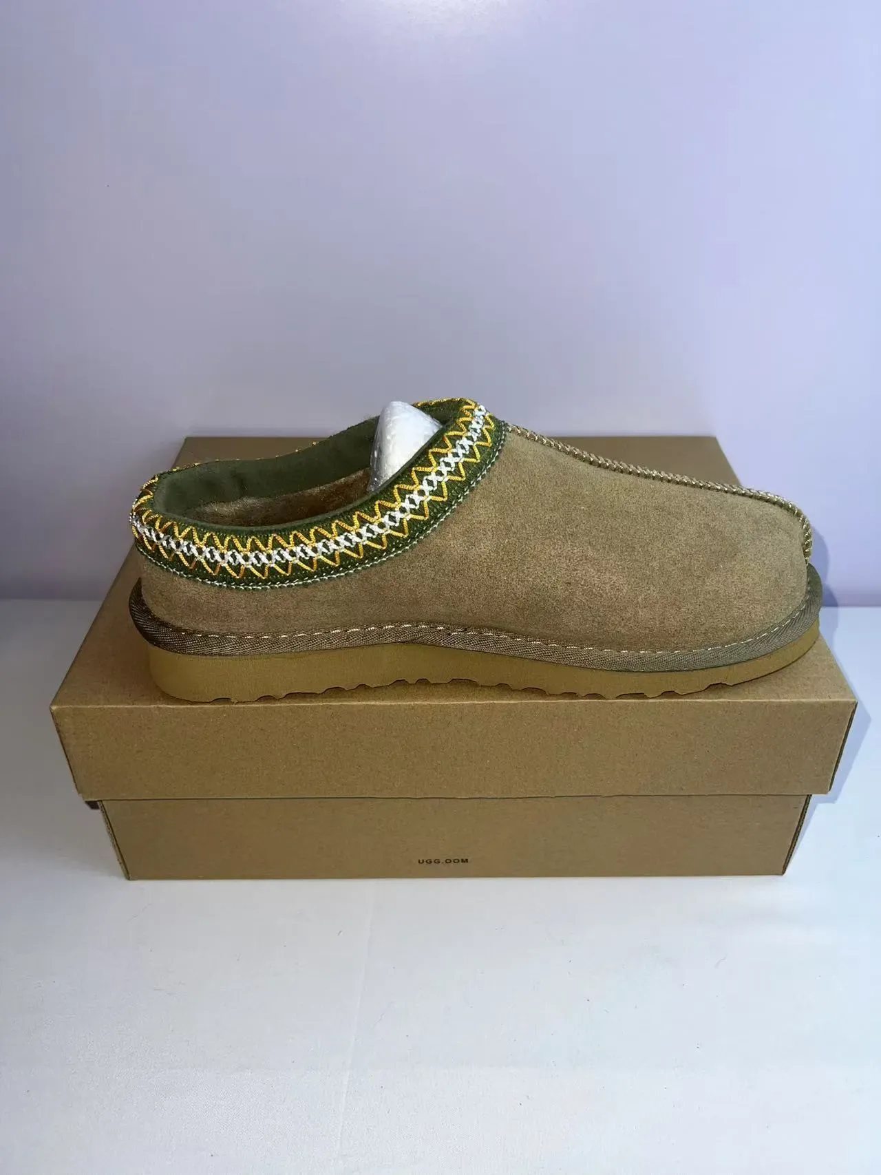 UGG Beige Army Green Suede Upper Embroidered Collar Trim Casual Shoes 4