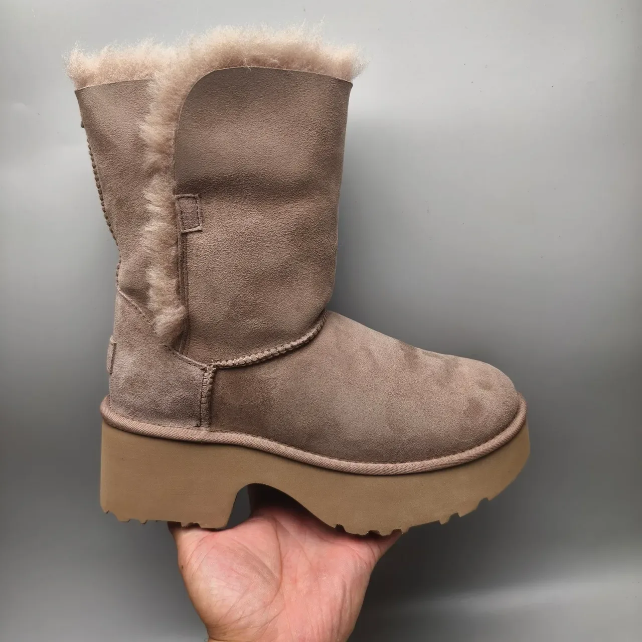 UGG Beige Suede Upper Shearling-Lined Cuff Snow Boots 2