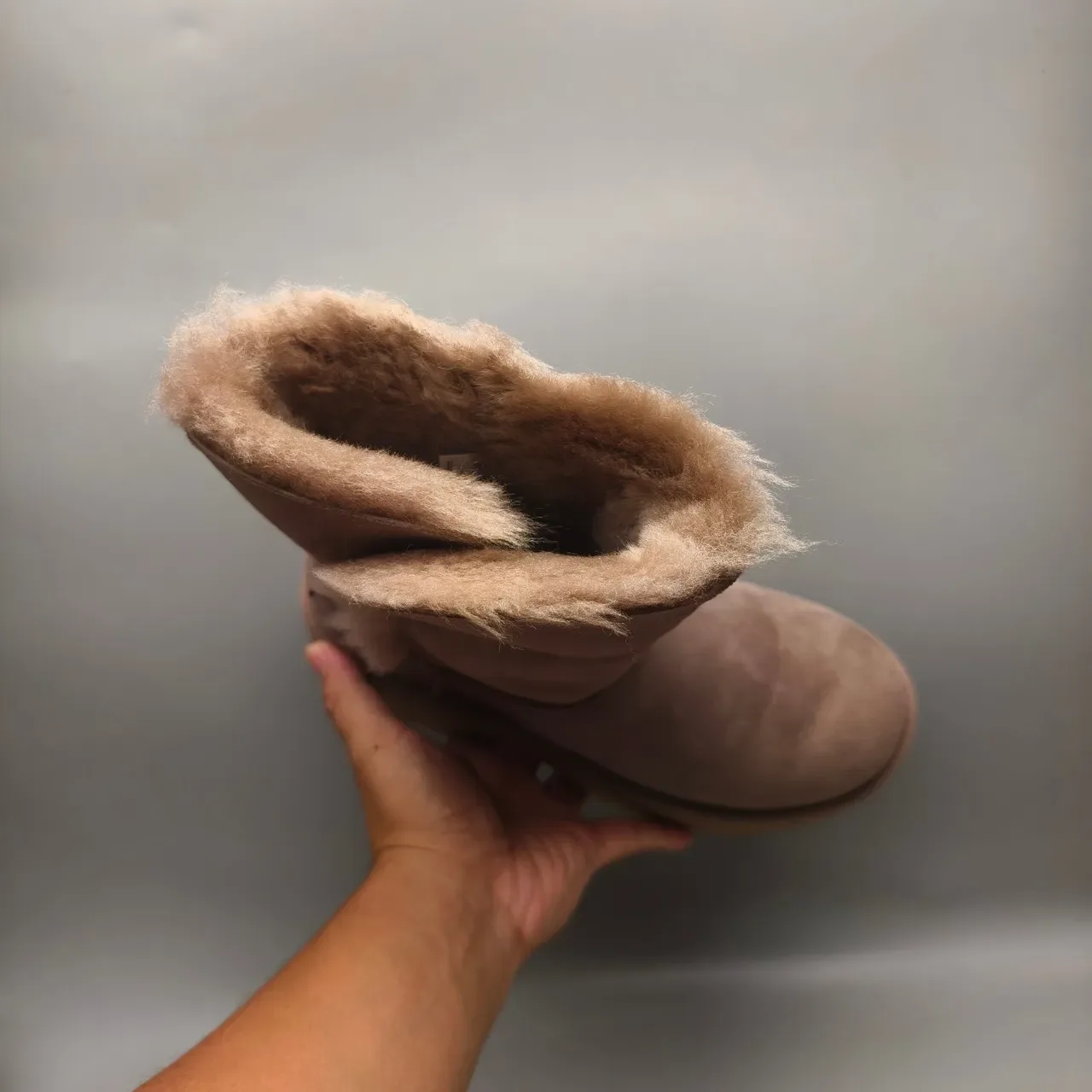 UGG Beige Suede Upper Shearling-Lined Cuff Snow Boots 3