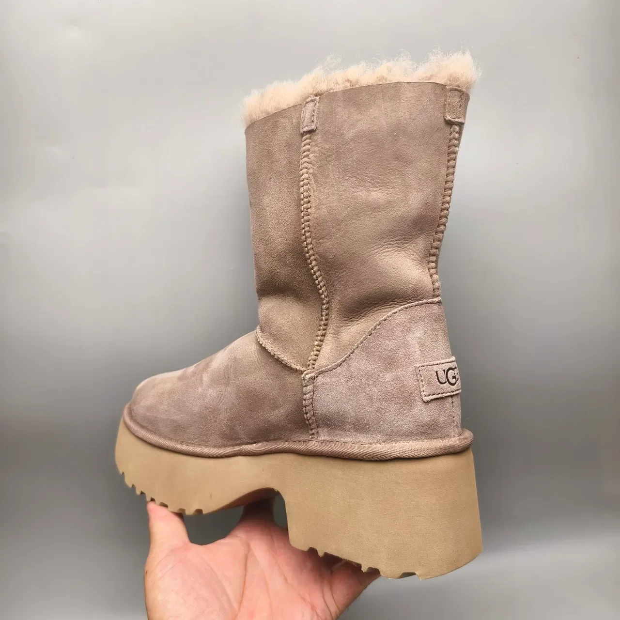 UGG Beige Suede Upper Shearling-Lined Cuff Snow Boots 4