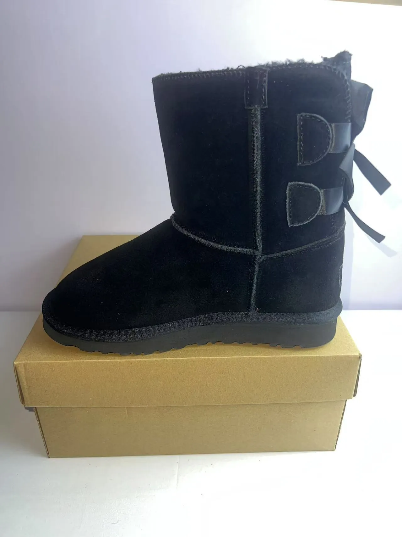UGG Black Suede Upper Shearling Lining Ankle Boots 4