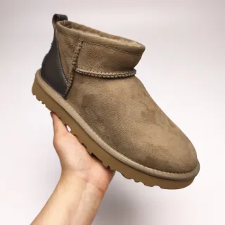 UGG Brown Black Suede Upper Shearling-Lined Cuff Snow Boots