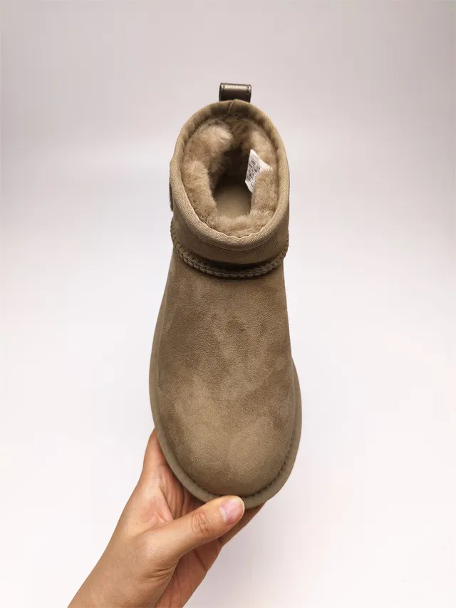 UGG Brown Black Suede Upper Shearling-Lined Cuff Snow Boots 2