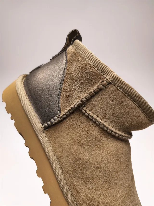 UGG Brown Black Suede Upper Shearling-Lined Cuff Snow Boots 3