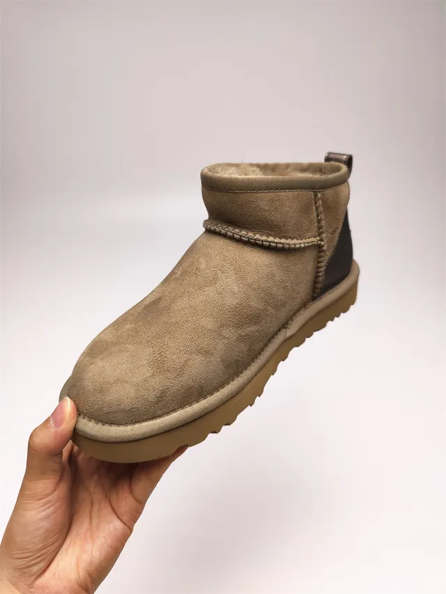 UGG Brown Black Suede Upper Shearling-Lined Cuff Snow Boots 5