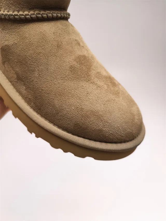 UGG Brown Black Suede Upper Shearling-Lined Cuff Snow Boots 7