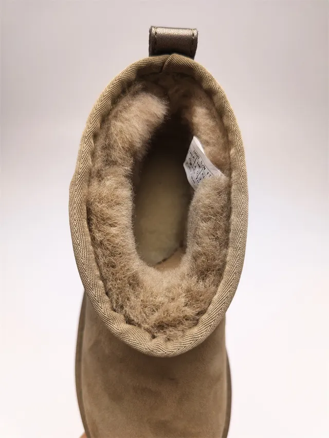 UGG Brown Black Suede Upper Shearling-Lined Cuff Snow Boots 11