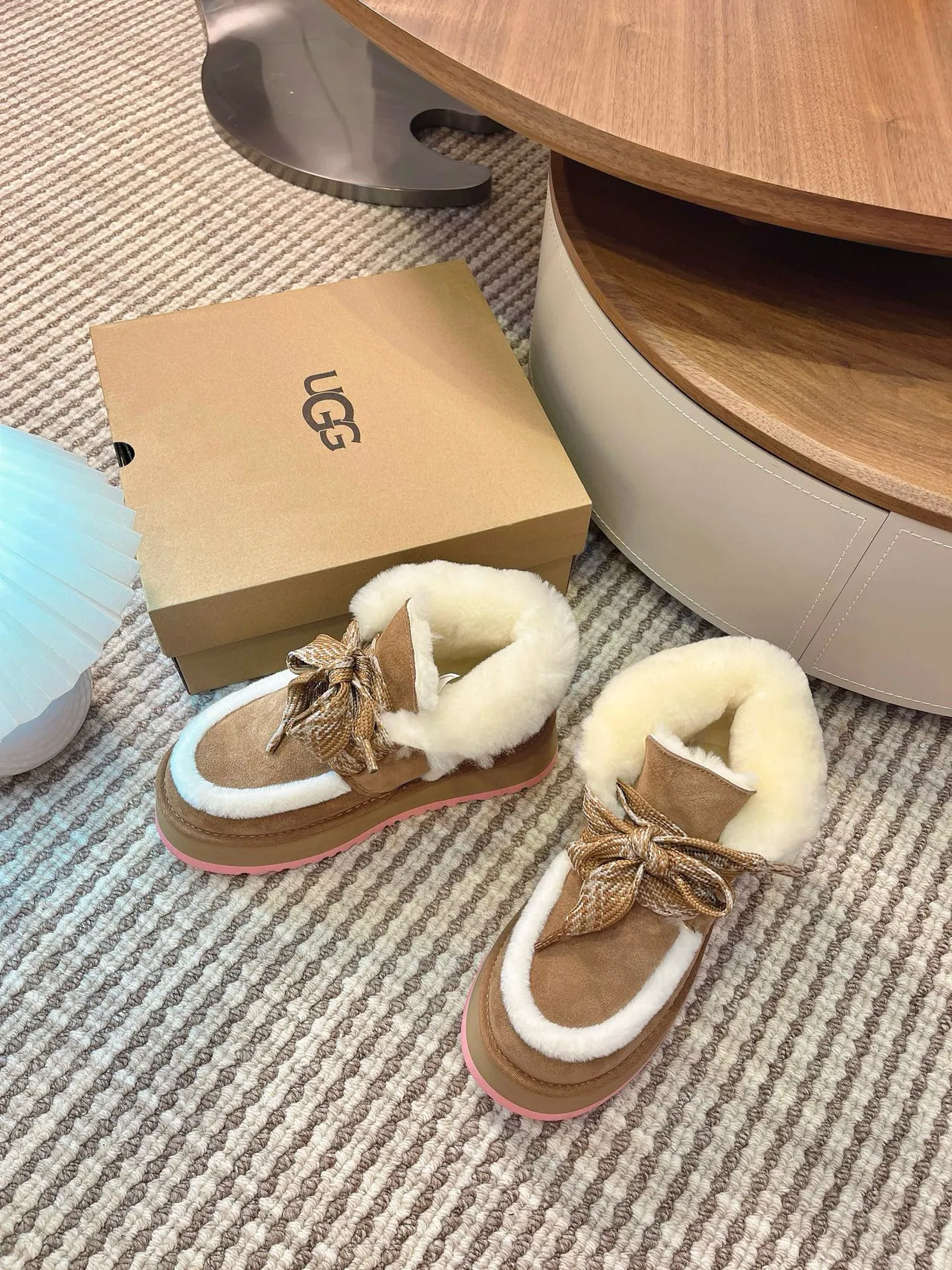 UGG Brown Pink Platform Sole Shearling-Lined Snow Boots 4