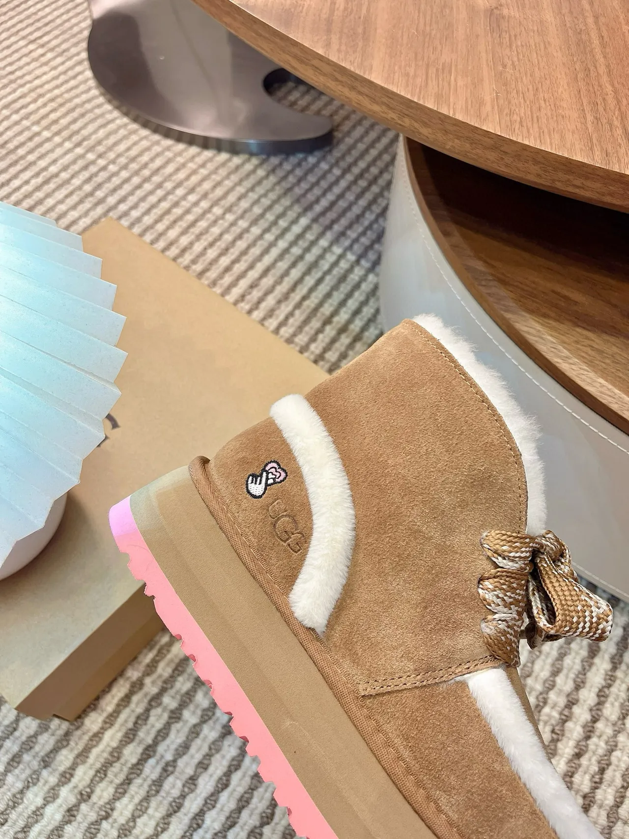 UGG Brown Pink Platform Sole Shearling-Lined Snow Boots 6