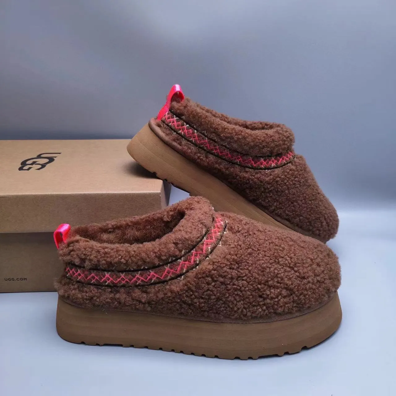 UGG Brown Red Shearling Upper Platform Sole Casual Shoes 4