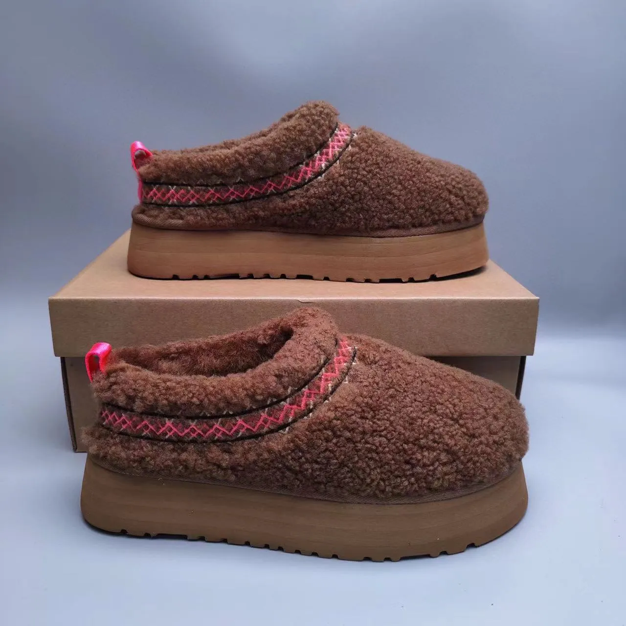 UGG Brown Red Shearling Upper Platform Sole Casual Shoes 8