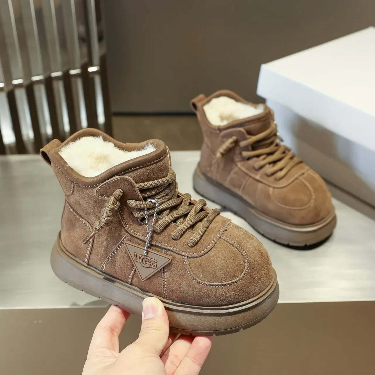 UGG Brown Suede Shearling-Lined Lace-Up Snow Boots 4