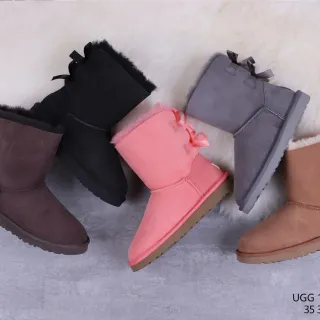 UGG Classic Mini Bow Suede Shearling-Lined Snow Boots