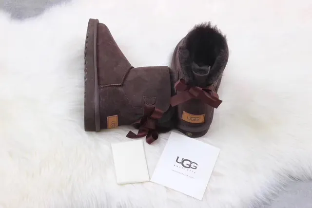 UGG Classic Mini Brown Suede Shearling-Lined Snow Boots 2