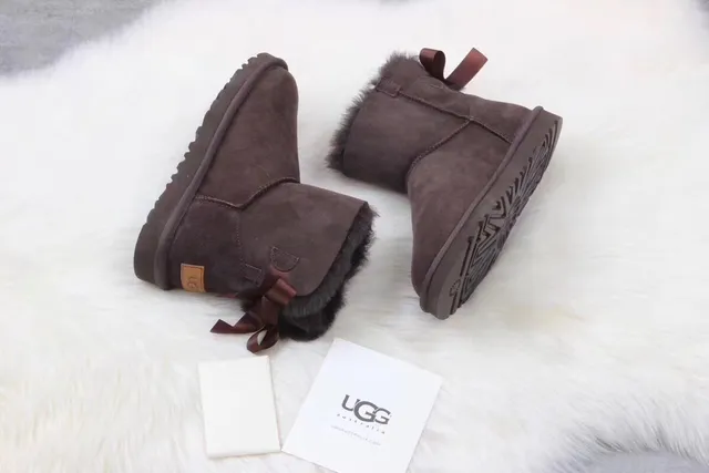 UGG Classic Mini Brown Suede Shearling-Lined Snow Boots 3