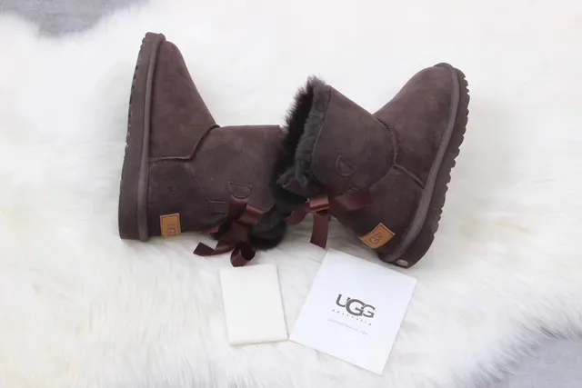 UGG Classic Mini Brown Suede Shearling-Lined Snow Boots 4
