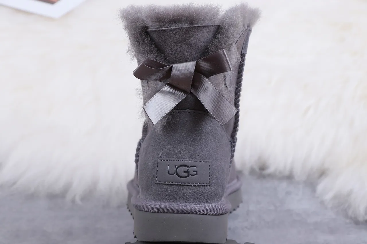 UGG Classic Mini Charcoal Gray Shearling-Lined Snow Boots 5