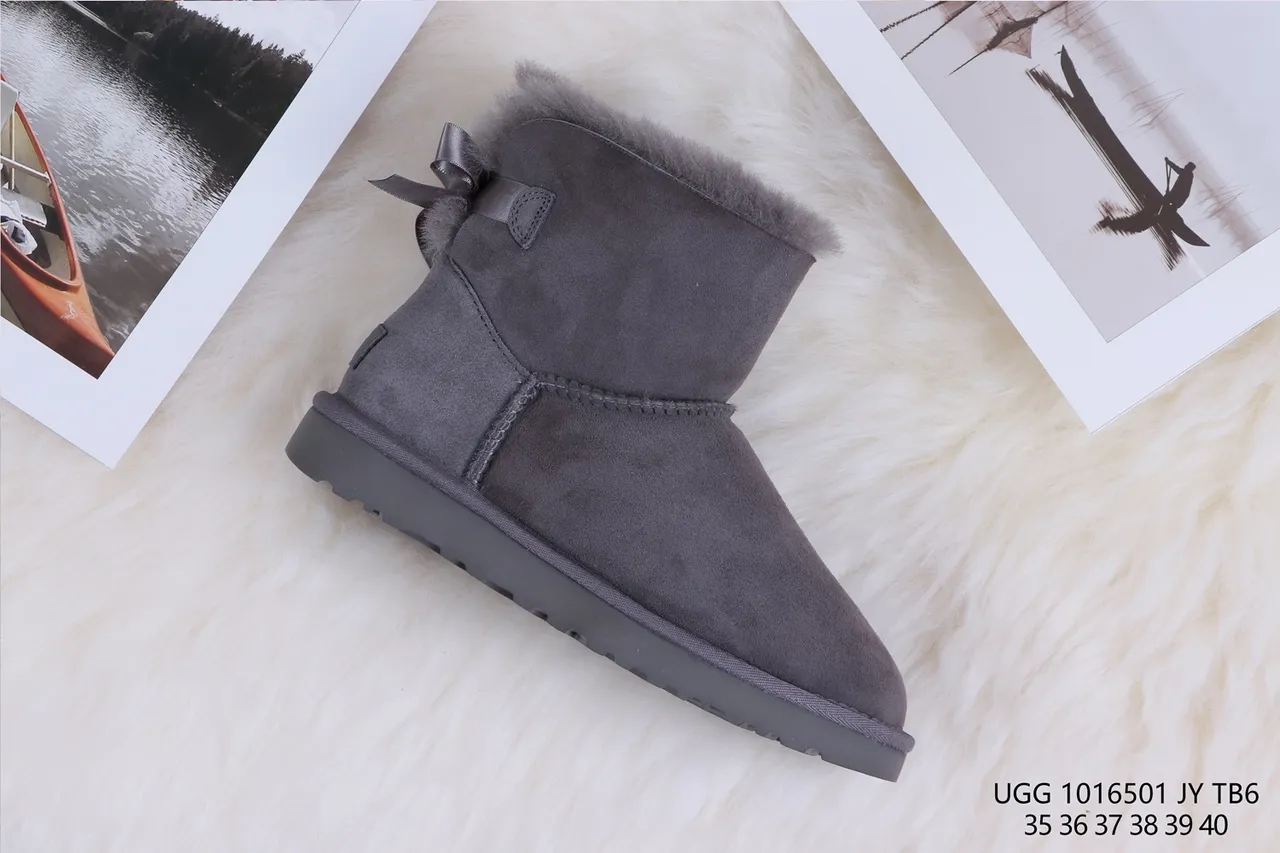 UGG Classic Mini Charcoal Gray Shearling-Lined Snow Boots 6