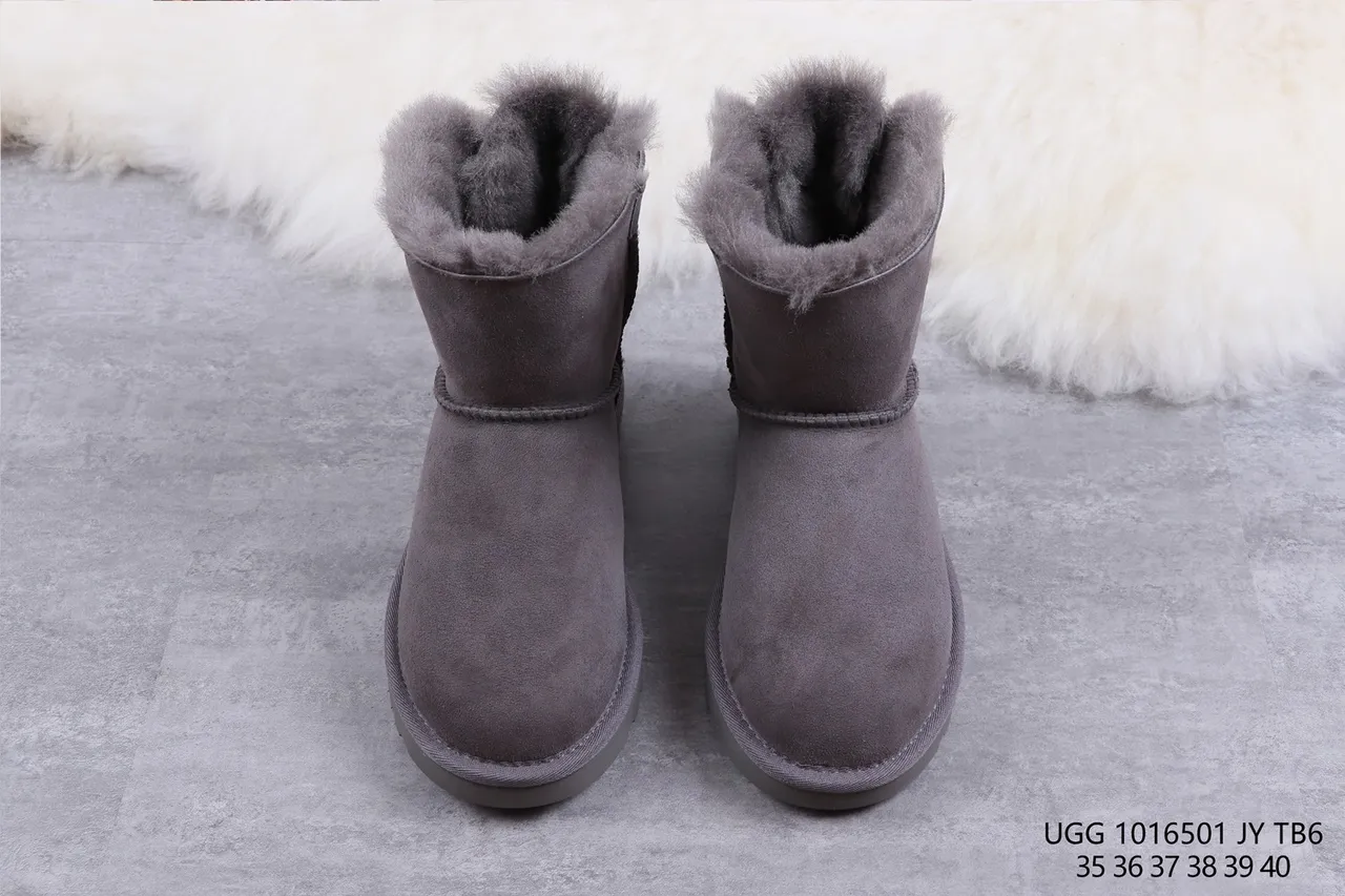 UGG Classic Mini Charcoal Gray Shearling-Lined Snow Boots 9