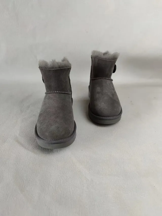 UGG Classic Mini Gray Suede Shearling-Lined Snow Boots 2