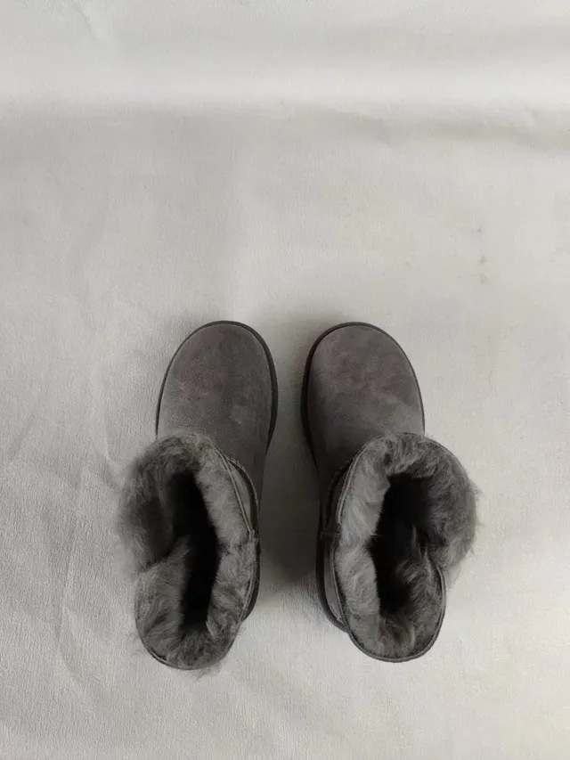UGG Classic Mini Gray Suede Shearling-Lined Snow Boots 3