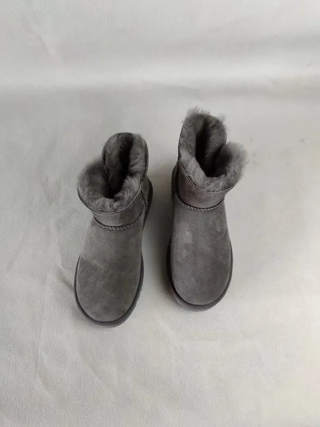 UGG Classic Mini Gray Suede Shearling-Lined Snow Boots 4