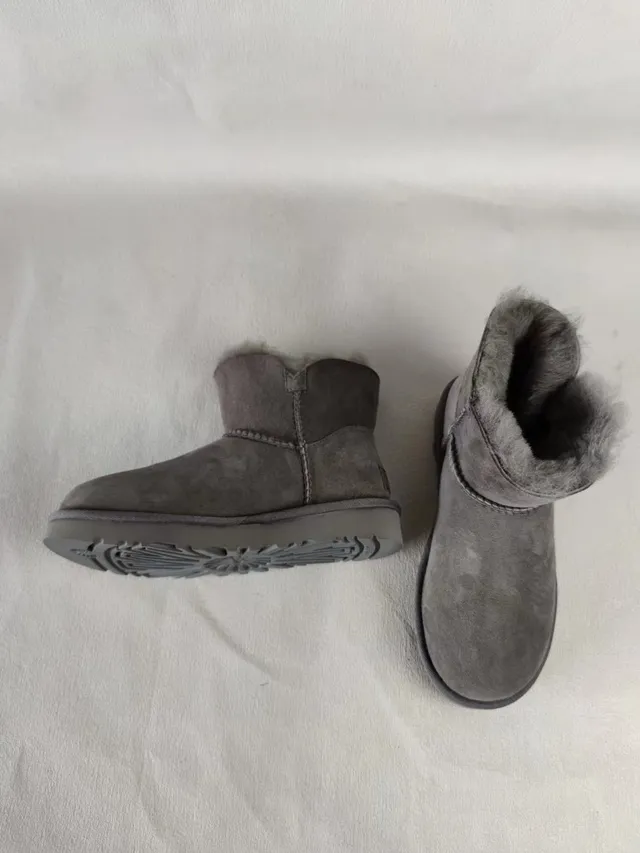 UGG Classic Mini Gray Suede Shearling-Lined Snow Boots 5