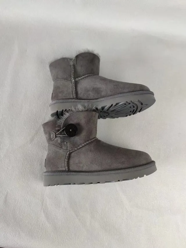 UGG Classic Mini Gray Suede Shearling-Lined Snow Boots 6