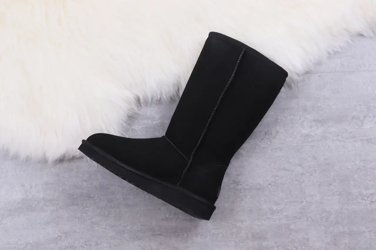 UGG Classic Tall Black Suede Shearling-Lined Knee Boots 8