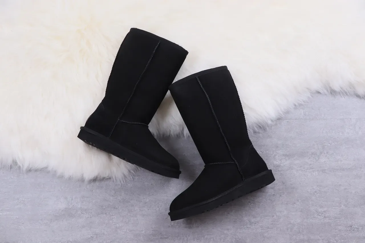 UGG Classic Tall Black Suede Shearling-Lined Knee Boots 9