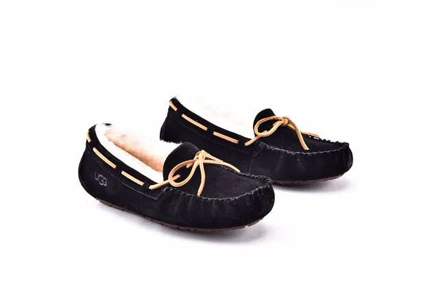 UGG Dakota Black Suede Shearling-Lined Loafers 9