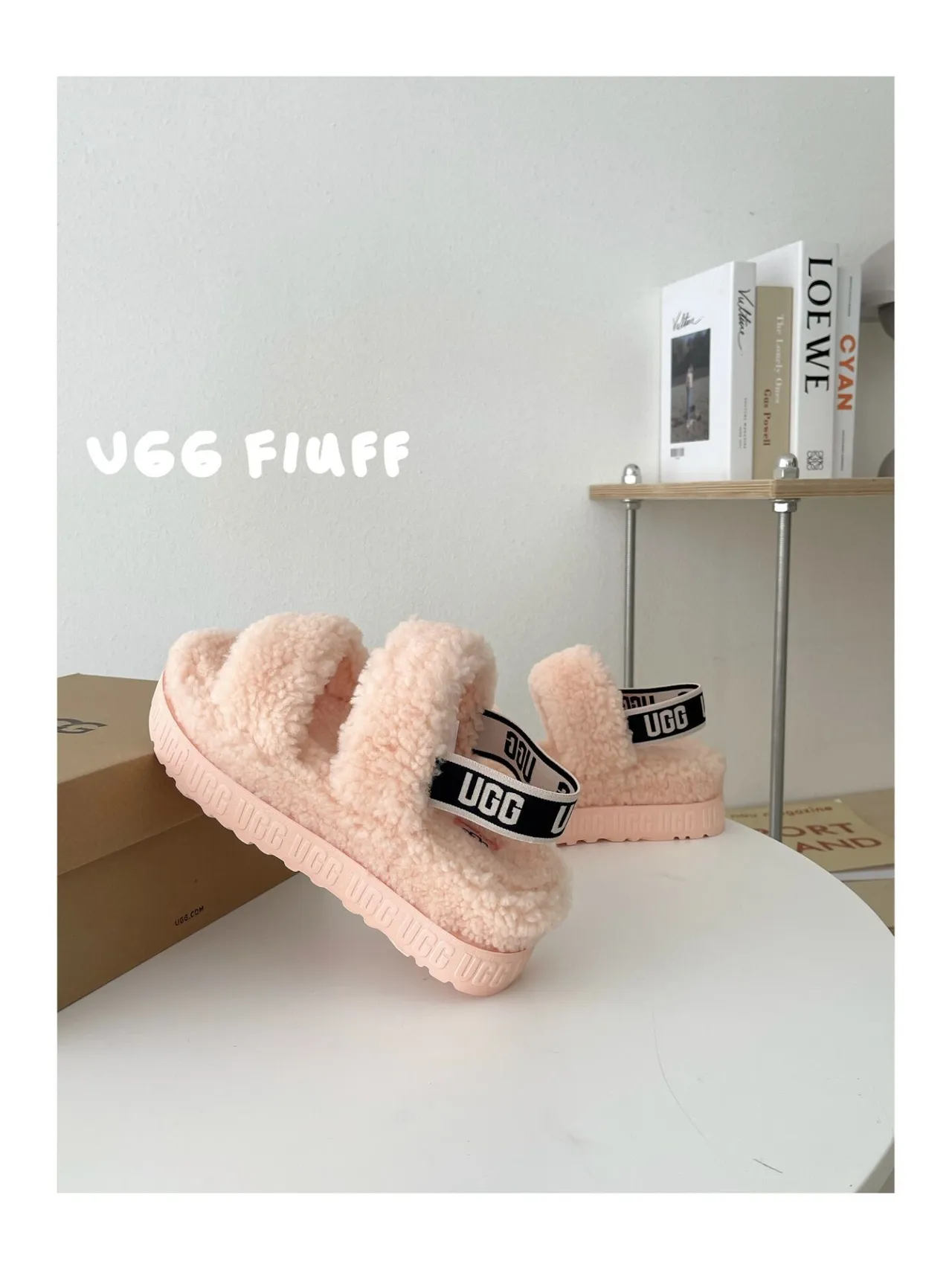UGG Fiuff Pink Fluffy Shearling Platform Slippers 2