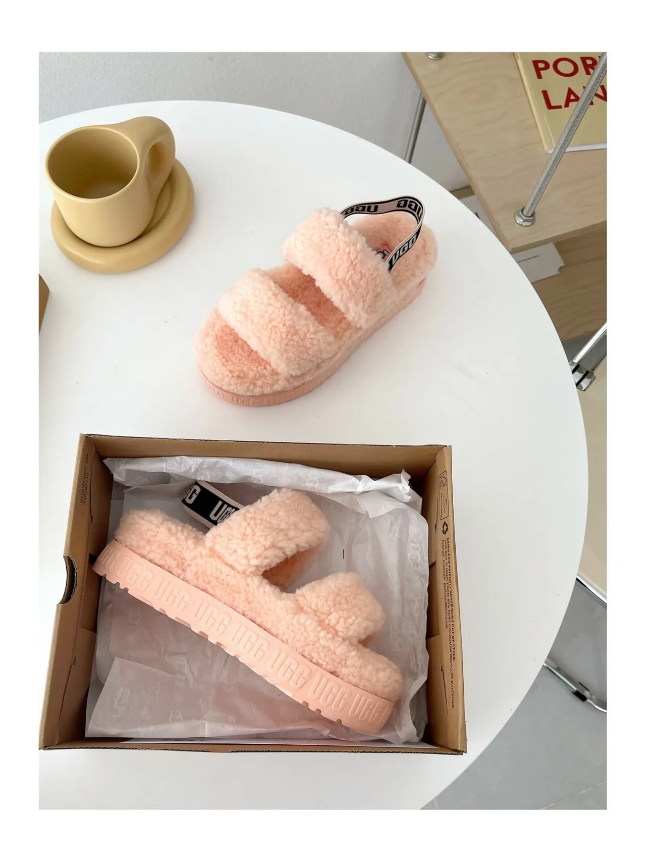 UGG Fiuff Pink Fluffy Shearling Platform Slippers 4