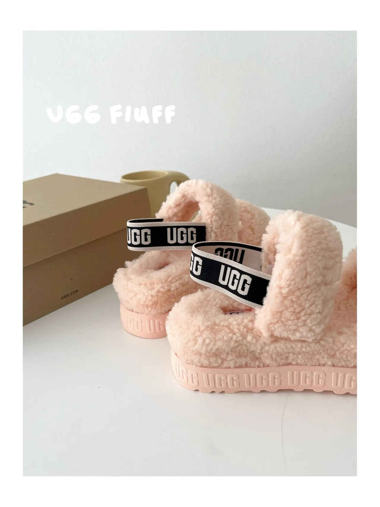 UGG Fiuff Pink Fluffy Shearling Platform Slippers 6