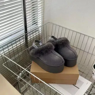 UGG Gray Black Platform Sole Shearling-Trimmed Loafer