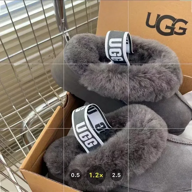 UGG Gray Black Platform Sole Shearling-Trimmed Loafer 7