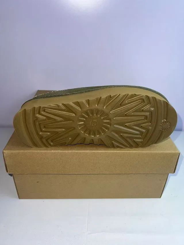 UGG Tasman Army Green Yellow Suede Upper Embroidered Zigzag Trim Slippers 3