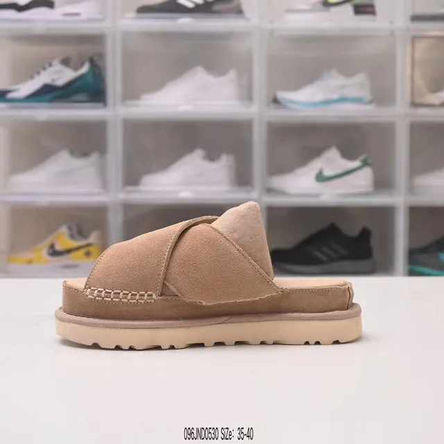 UGG Tasman Beige Suede Cross-Strap Platform Slippers 3