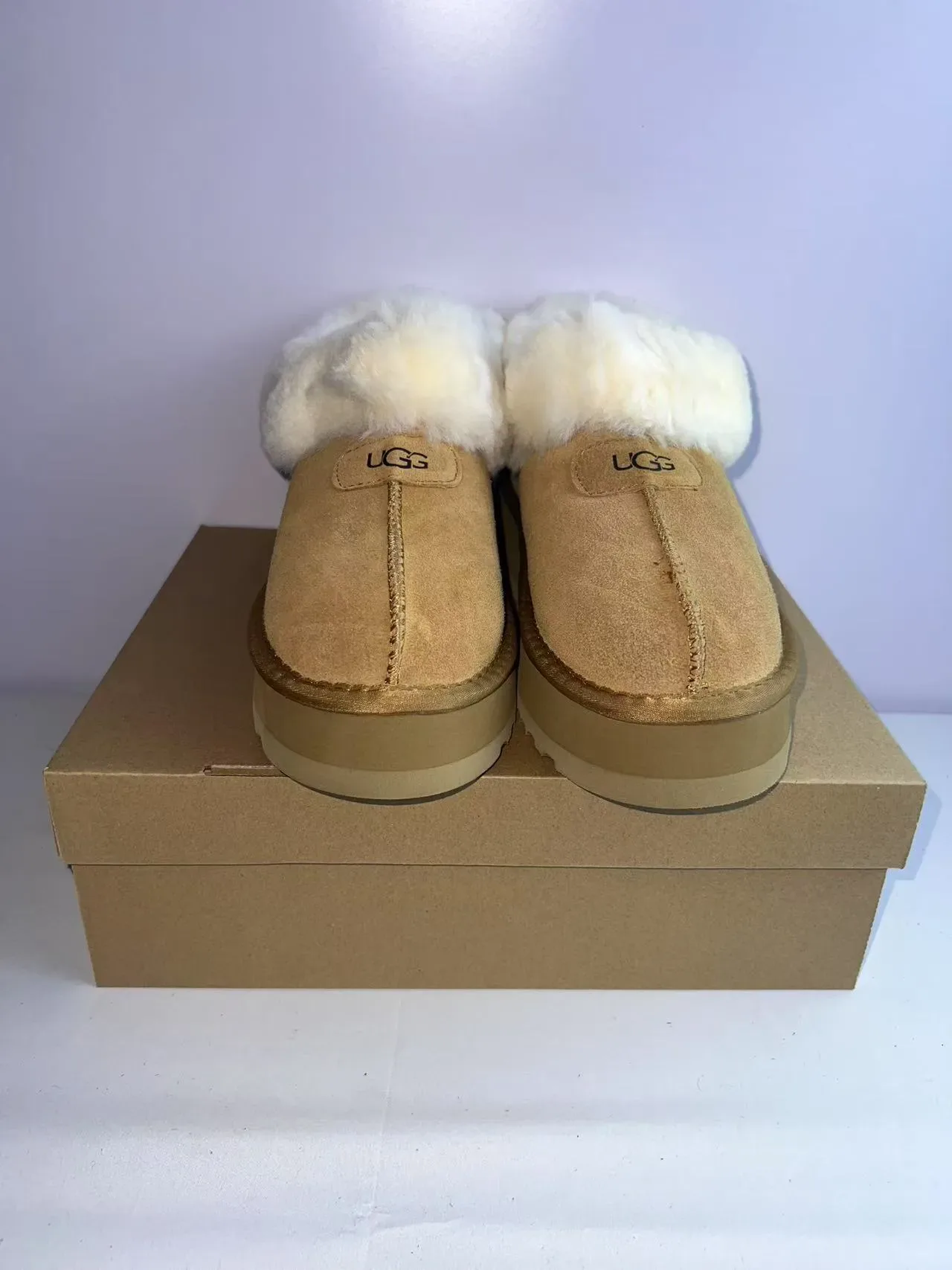 UGG Tasman Beige White Platform Sole Shearling-Lined Casual Shoes 6