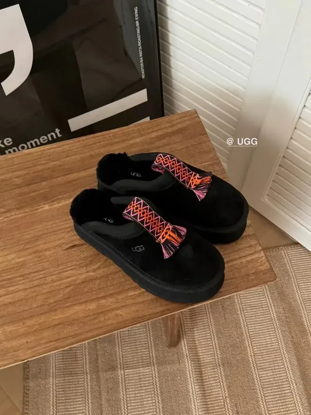 UGG Tasman Black Embroidered Strap Slippers 2