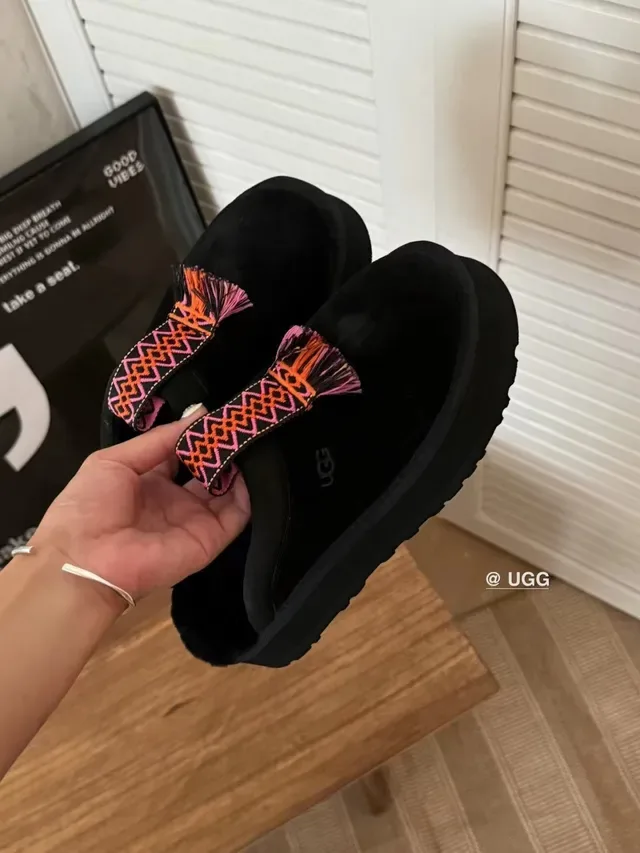 UGG Tasman Black Embroidered Strap Slippers 3