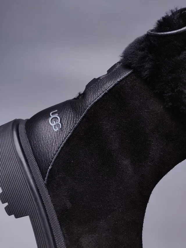 UGG Tasman Black Suede And Leather Upper Foldable Faux Fur Cuff Ankle Boots 2
